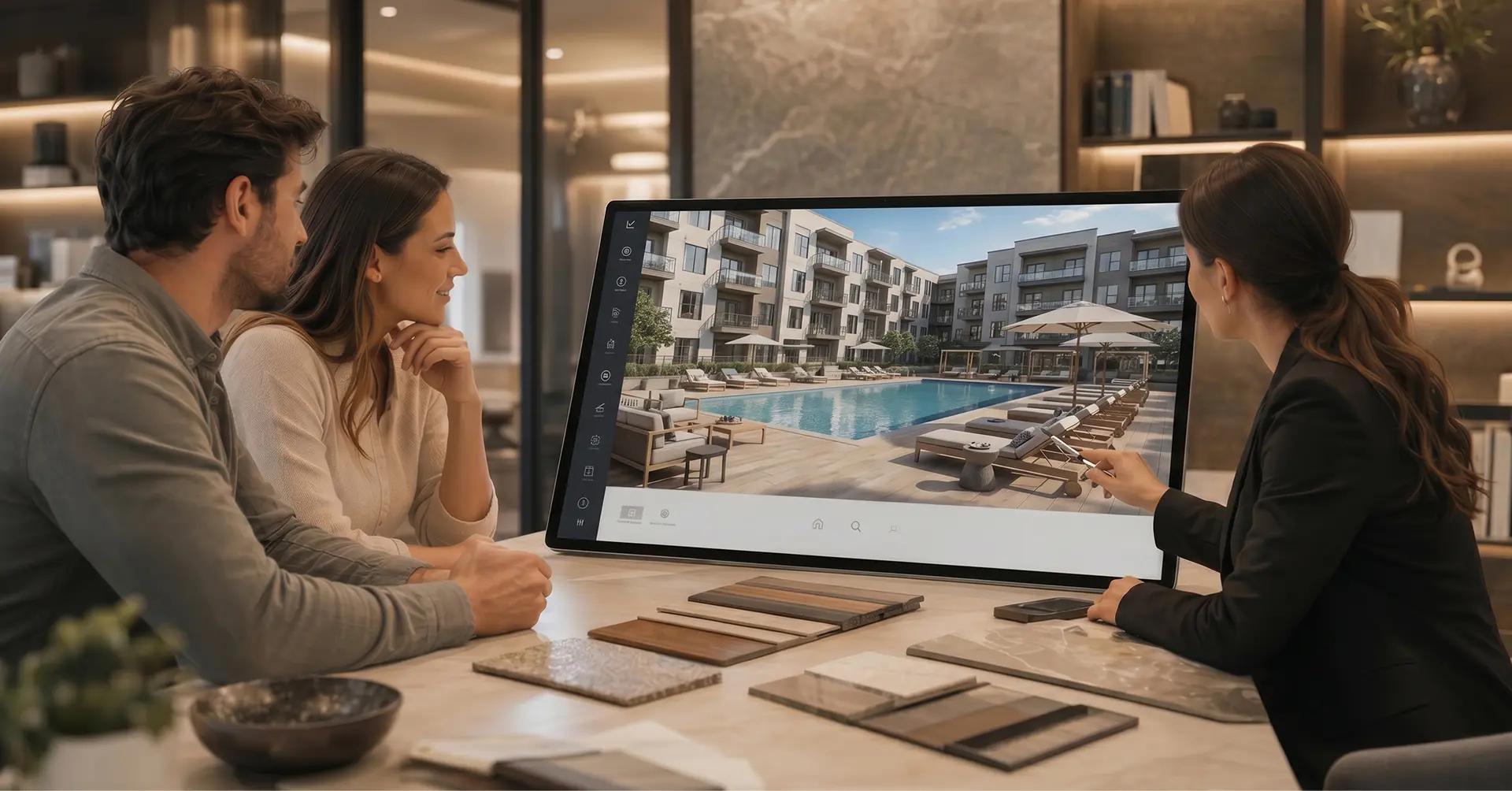 Bundle advisor presenting a furniture selection to two clients