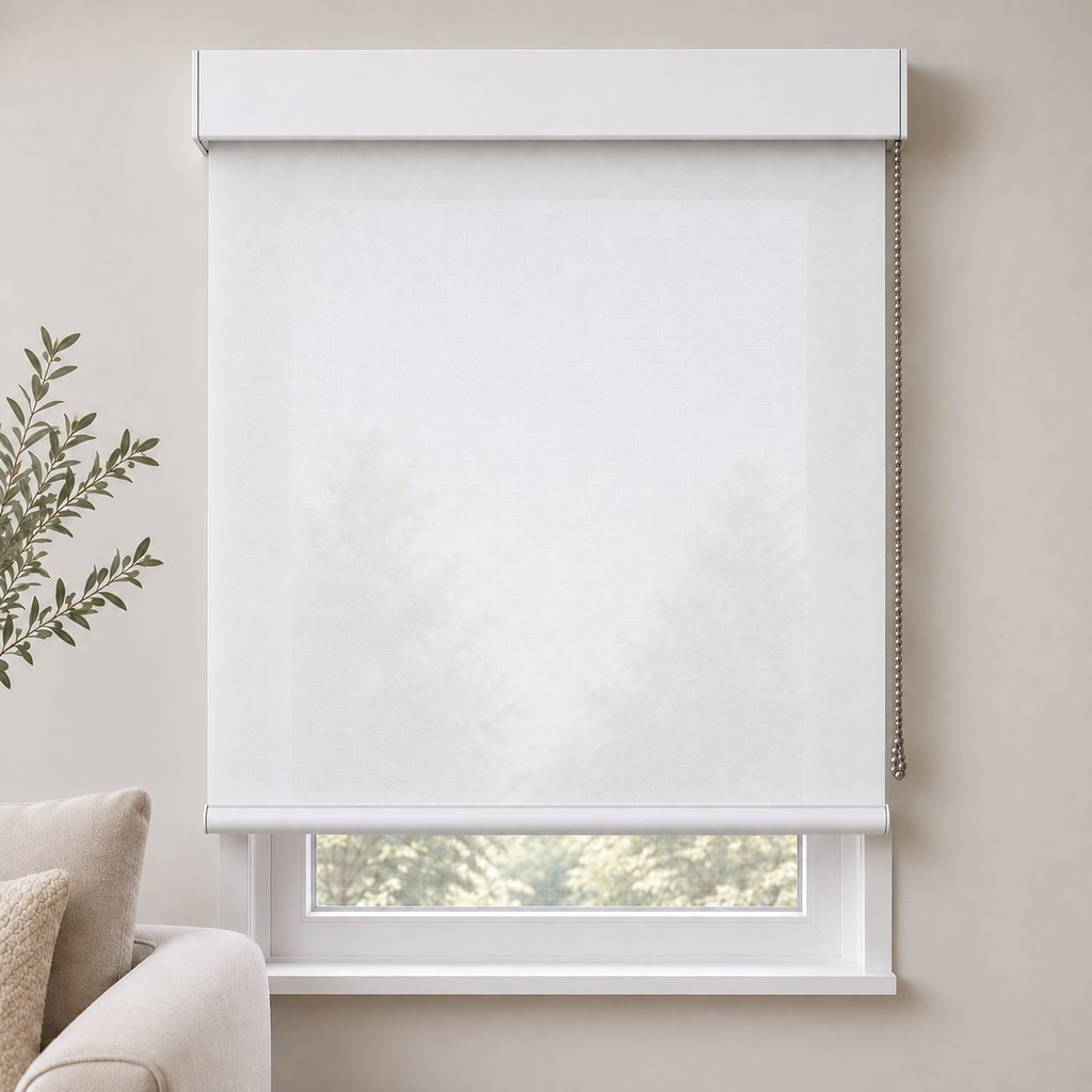 Store semi-opaque avec corde métallique sur mesure 